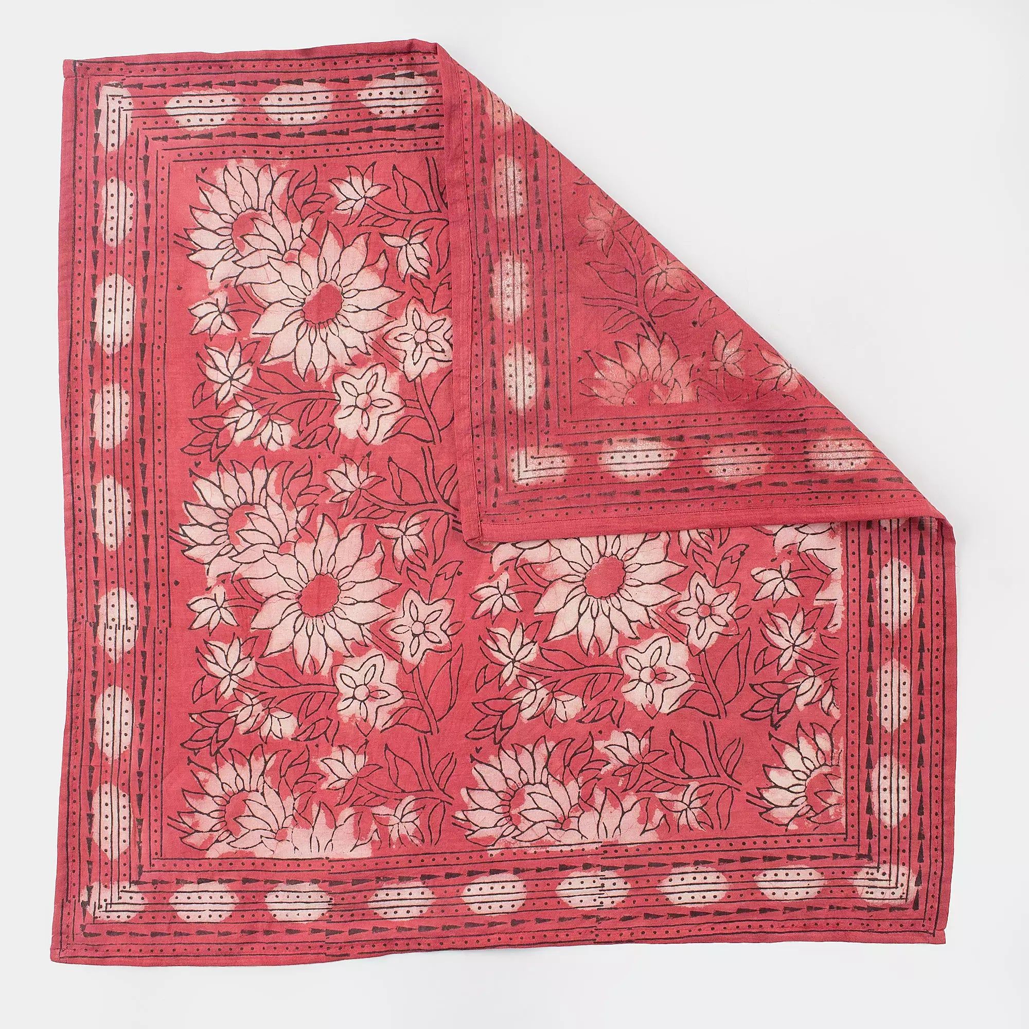 Red Floral Hand Block Printed Bandana for Women 619